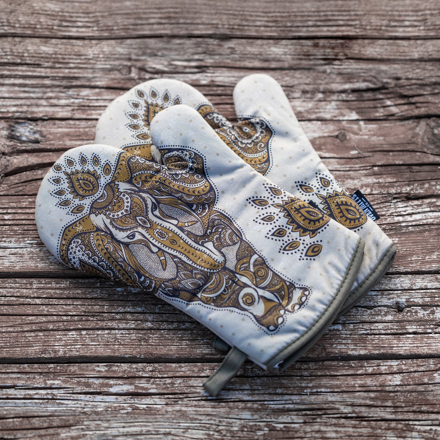 Boho Elephant Oven Mitts And Potholder Set