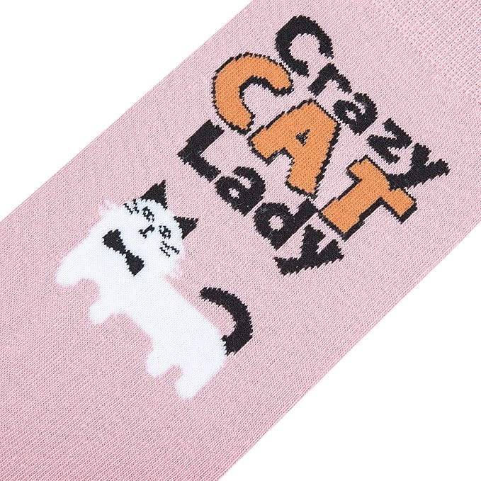 Cool Socks, Crazy Cat Lady, Womens Crew Length, Funny Graphic Print- Large