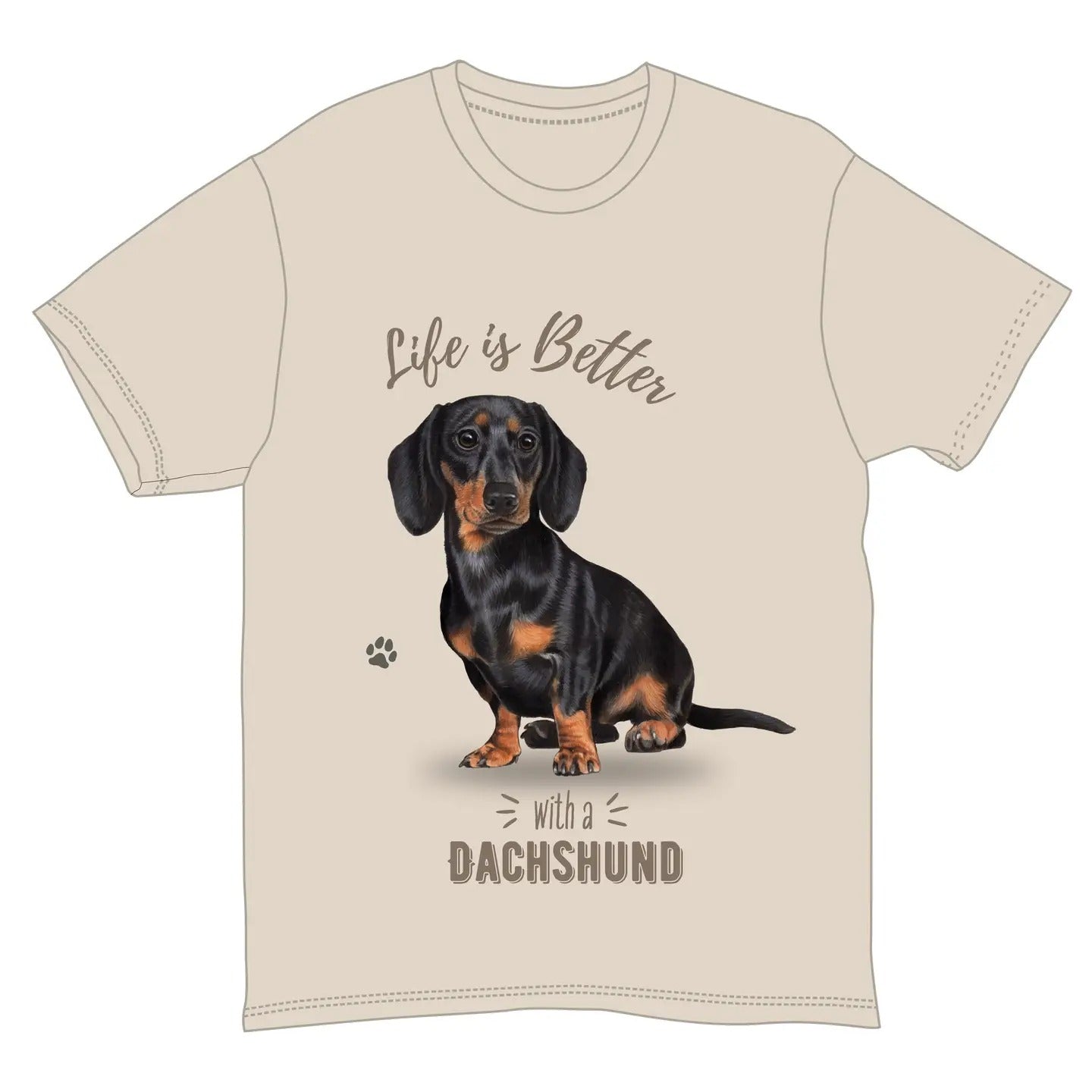 Comfort Threads Life is Better with a Dachshund (Black) T-Shirt, Cotton, Light tan