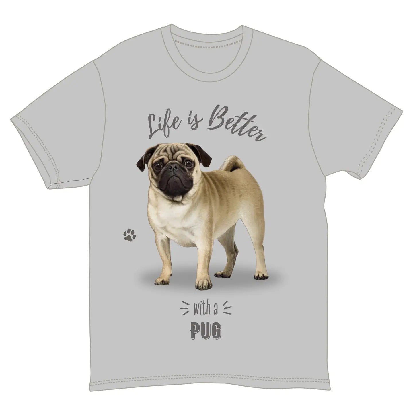 Life is Better with a Pug T-Shirt, Dog Lover Graphic Tee, Adult Sizes S-XXL, Gray