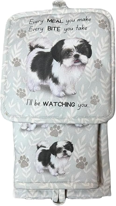 Shih Tzu Black 3-Piece Kitchen Set - Oven Mitt, Pot Holder & Kitchen Towel Set