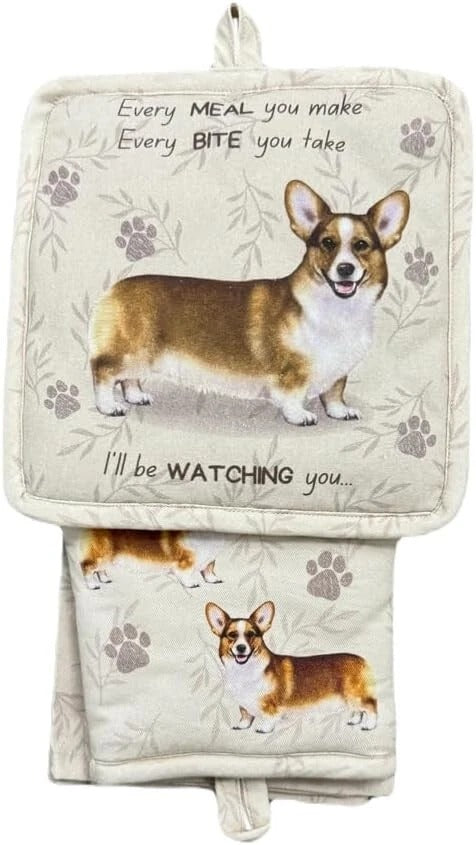 Welch Corgi 3-Piece Kitchen Set - Oven Mitt, Pot Holder & Kitchen Towel Set