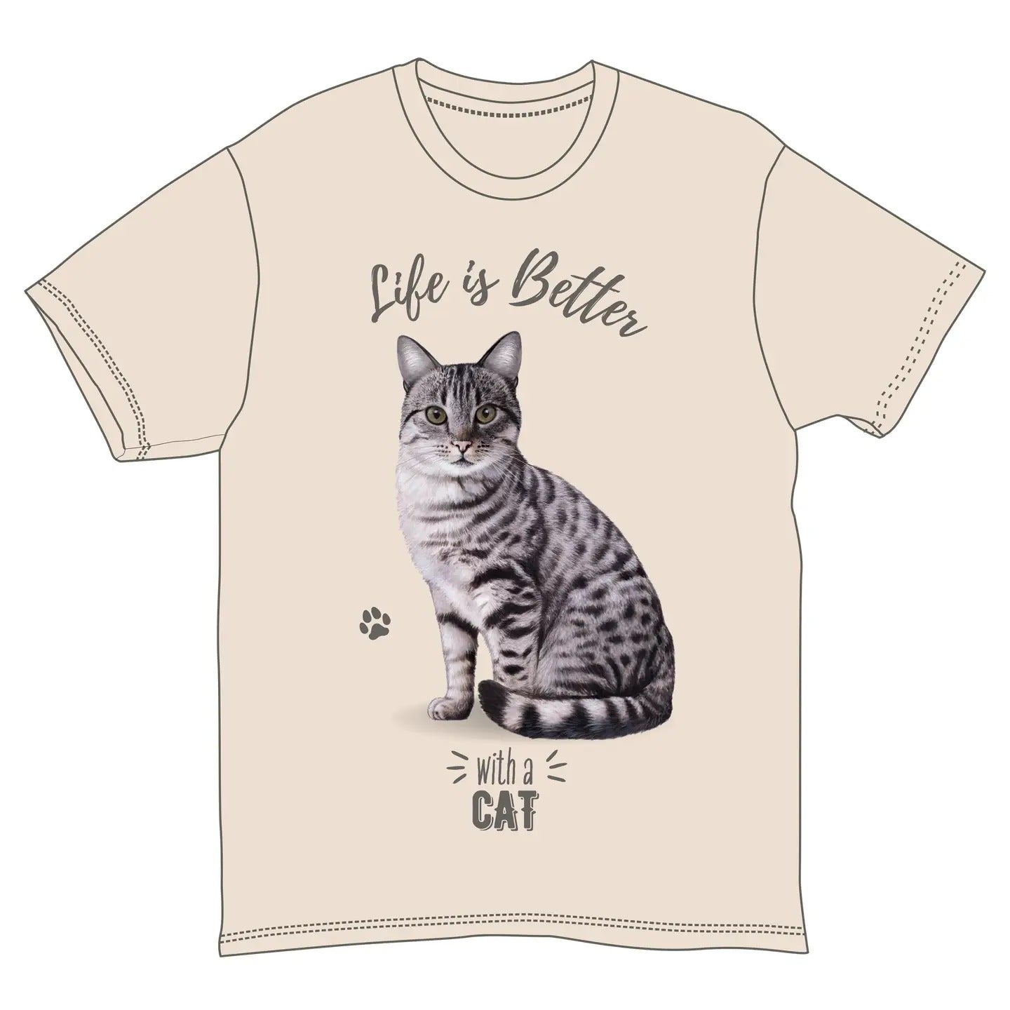 Life is Better with a Cat T-Shirt, Silver Cat Lover Graphic Tee, Multiple Sizes S-XXL