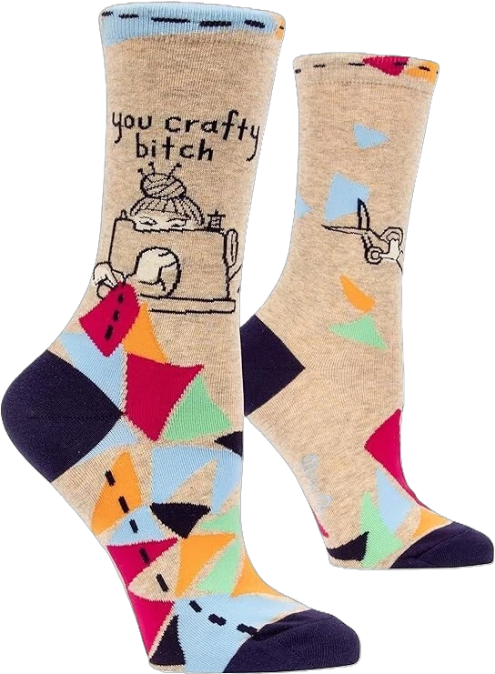 Blue Q Women's Funny Crew Socks You crafty b*tch socks (Women shoe size 5-10)