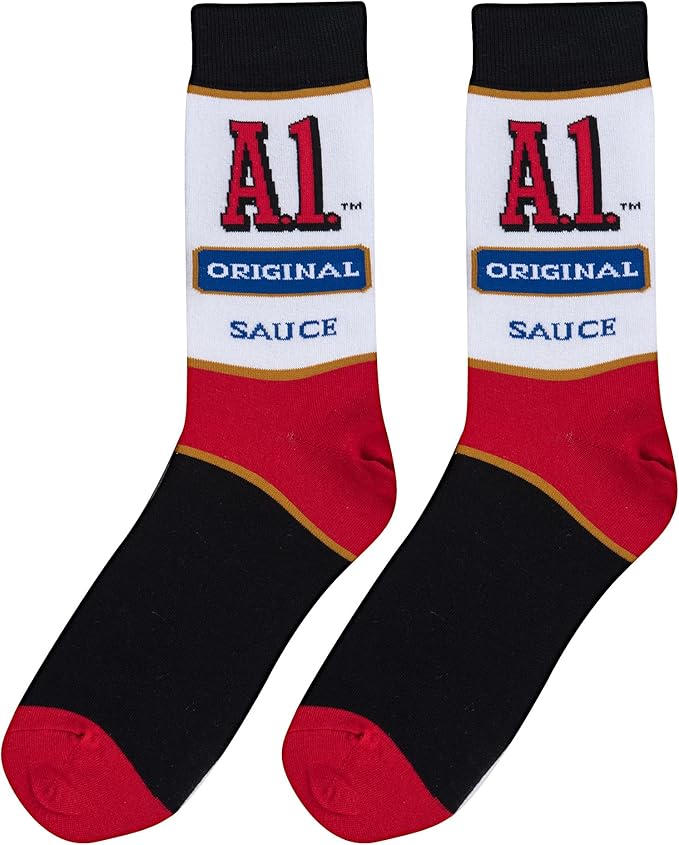 Cool Socks, A1 Steak Sauce, Men's, Women's Crew, Funny Graphic Print, Large