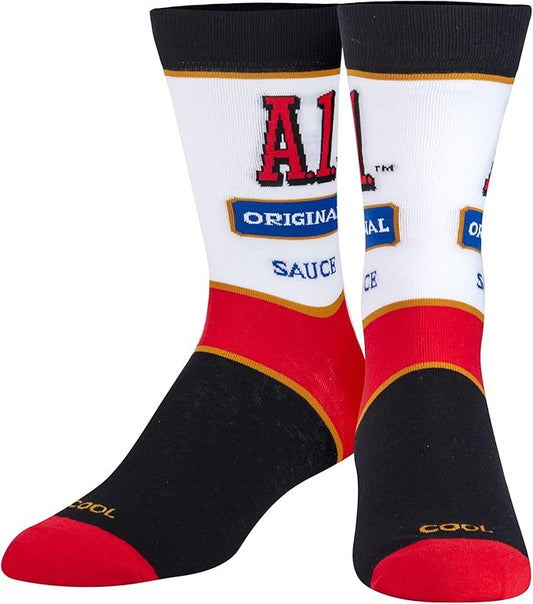 Cool Socks, A1 Steak Sauce, Men's, Women's Crew, Funny Graphic Print, Large