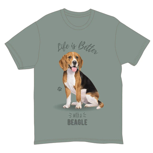 Life is Better with a Beagle Dog Graphic T-Shirt, Light Green