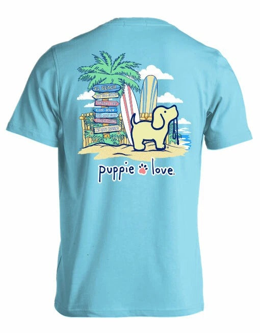New PUPPIE LOVE Beach Sign Pup T SHIRT