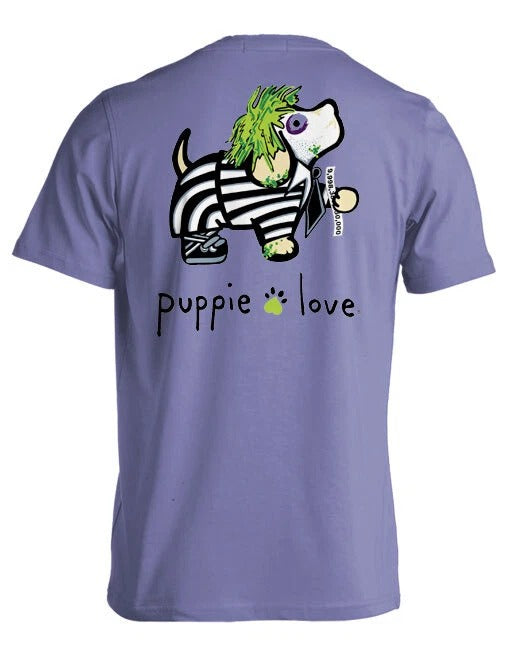 New PUPPIE LOVE BEETLEJUICE HALLOWEEN STRIPED Pup T SHIRT