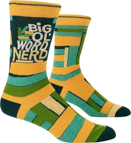 Blue Q Men’s Funny Novelty Crew Socks Big 'Ol Word Nerd (shoe size 7-12)