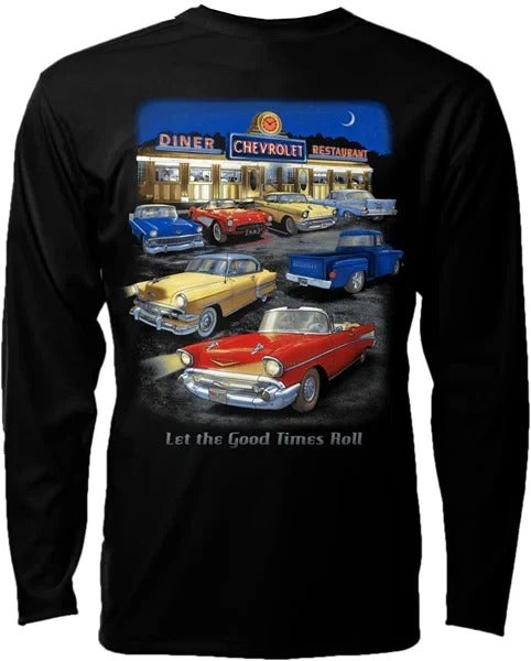 NEW Let the Good Times Roll Chevrolet Diner Joe Blow T-SHIRT Long Sleeve