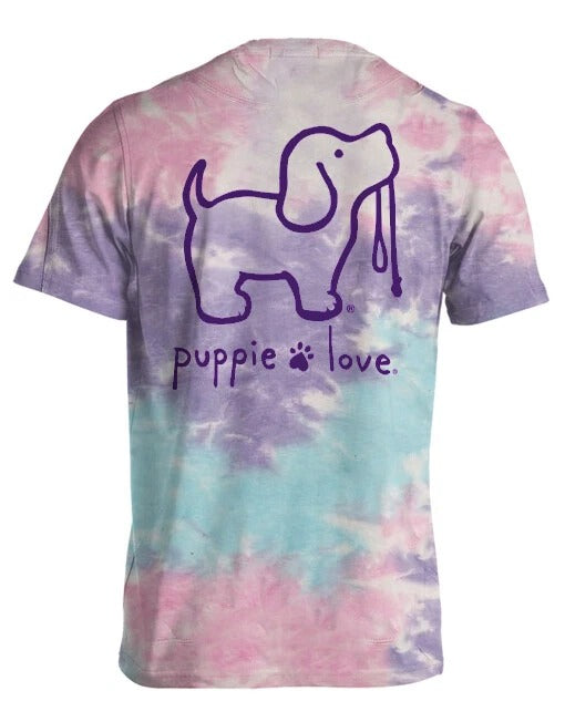 New PUPPIE LOVE COTTON CANDY TIE DYE Pup  T SHIRT