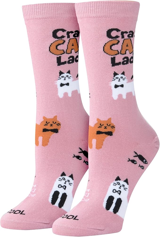 Cool Socks, Crazy Cat Lady, Womens Crew Length, Funny Graphic Print- Large
