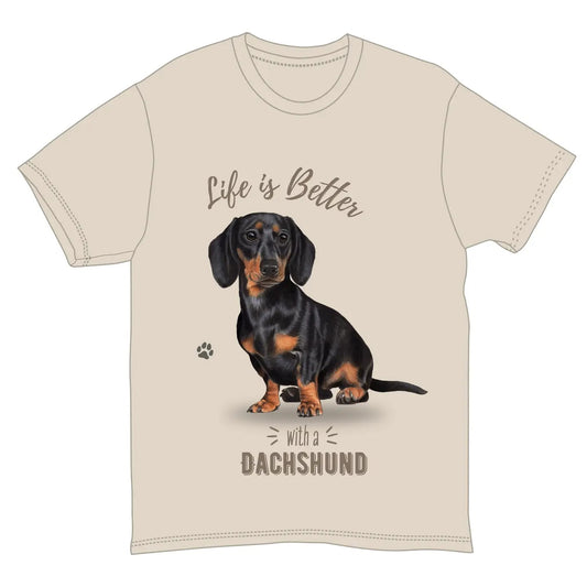 Comfort Threads Life is Better with a Dachshund (Black) T-Shirt, Cotton, Light tan