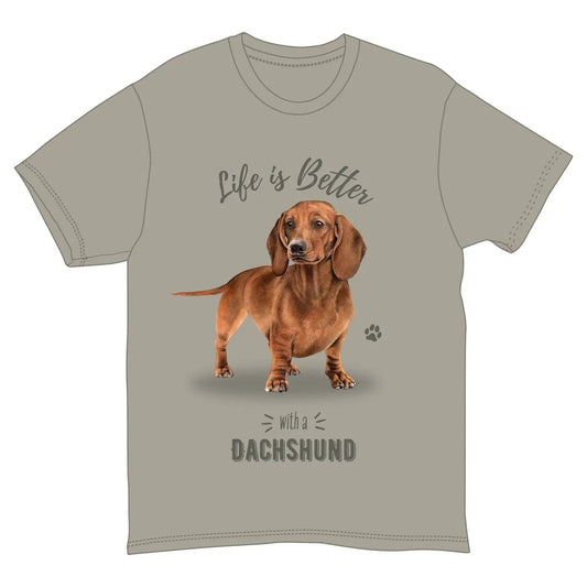 Life is Better with a Dachshund (Red) T-Shirt, Comfort Threads, Gray Cotton, Dog Lover Graphic Tee