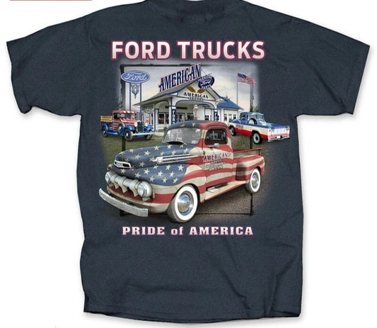 Ford Trucks Pride of America Auto Car Cotton Preshrunk T-Shirt Navy Blue