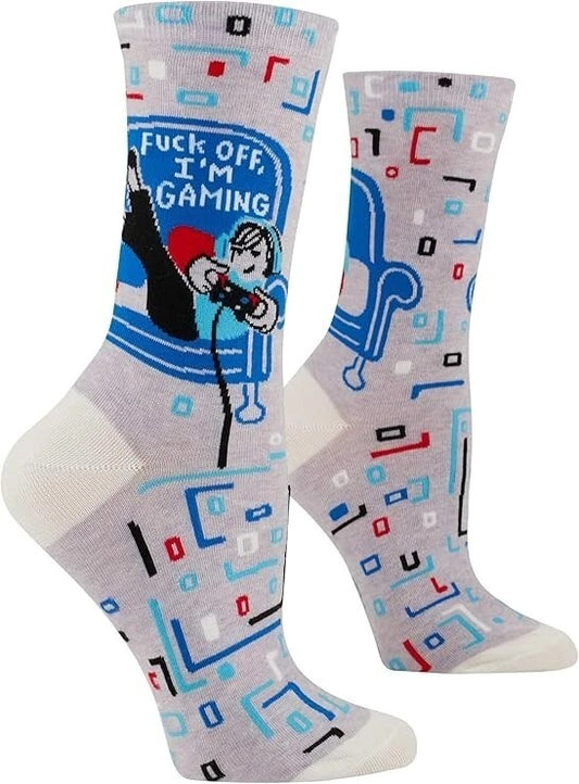 Blue Q Women's Funny Crew Socks F**K off I'm Gaming (Women shoe size 5-10)