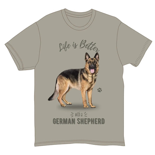 Life is Better German Shepherd T-Shirt, Dog Lover Graphic Tee, Multiple Sizes S-XXL