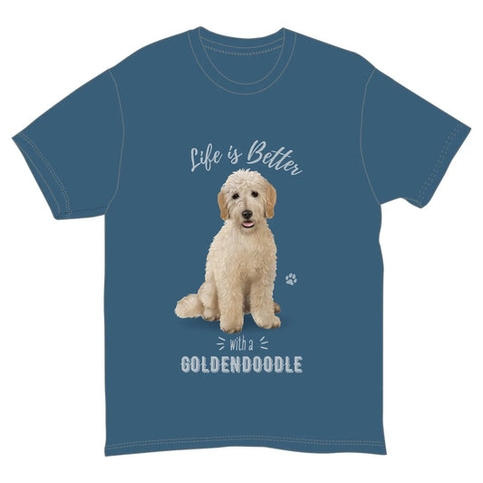 Life is Better with a Goldendoodle T-Shirt, Dog Lover Graphic Tee, Multiple Sizes S-XXL, Navy Blue