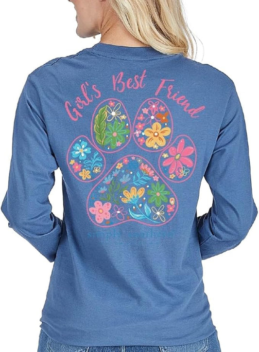 Simply Southern Girl's Best Friend - Dog Lover - Paw Print - Floral- Adult Long Sleeve