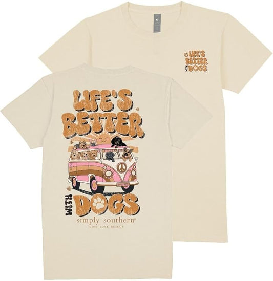 Simply Southern Life's Better with Dogs, Peace, Van, Adult T-Shirt
