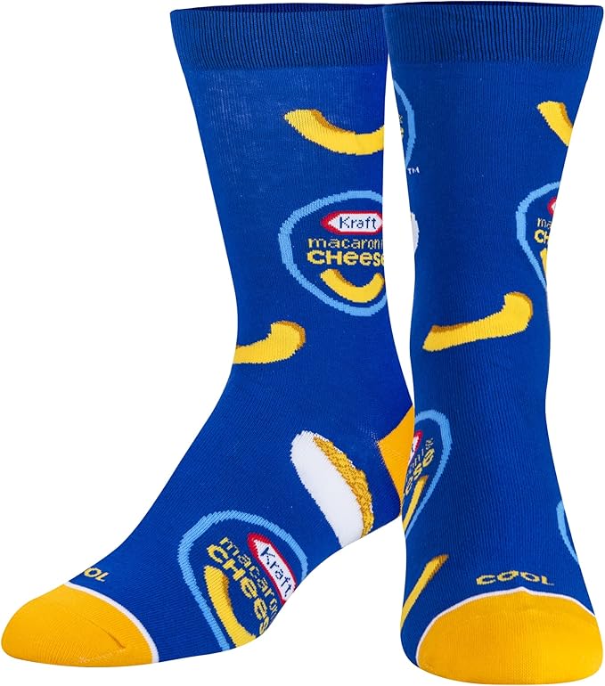 Cool Socks, Kraft Mac & Cheese, Mens Womens Crew, Funny Graphic Print, Large