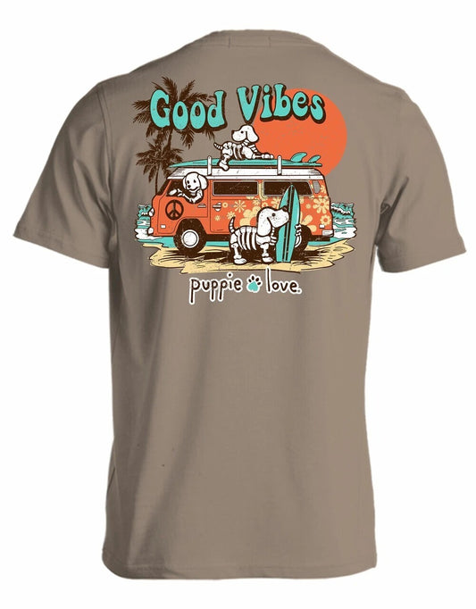 New PUPPIE LOVE GOOD VIBES VAN PUP T-SHIRT