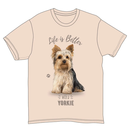 Life is Better with a Yorkie T-Shirt, Dog Lover Graphic Tee, Multiple Sizes S-XXL, Light Pink