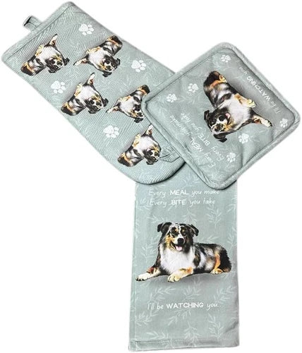 Australian Shepherd  3-Piece Kitchen Set - Oven Mitt, Pot Holder &  Towel Set