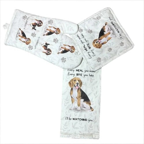 Beagle 3-Piece Kitchen Set - Oven Mitt, Pot Holder & Kitchen Towel Set
