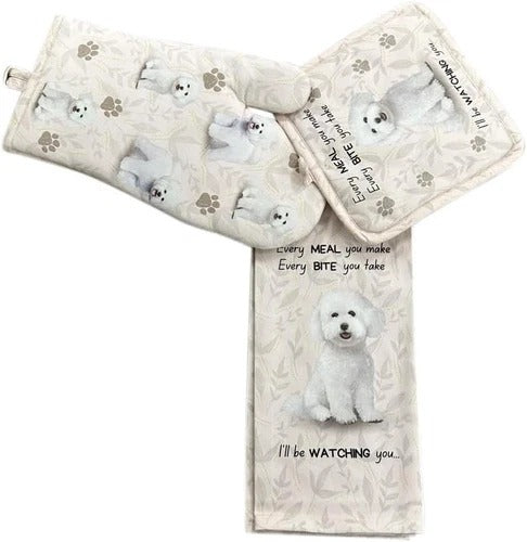 Bichon Frise 3-Piece Kitchen Set - Oven Mitt, Pot Holder & Kitchen Towel Set