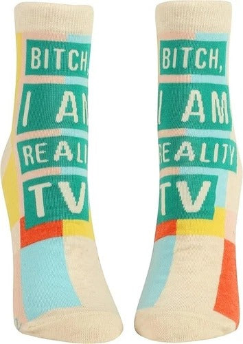 Blue Q Women's Novelty Ankle Socks B**ch I am Reality TV Socks (shoe size 5-10)