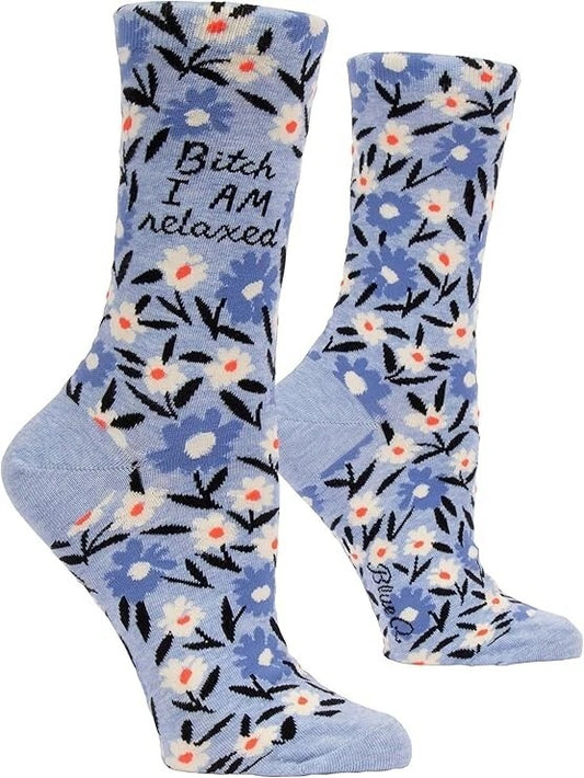 Blue Q Women's Funny Crew Socks B*tch I am Relaxed Sock Women shoe size 5-10)