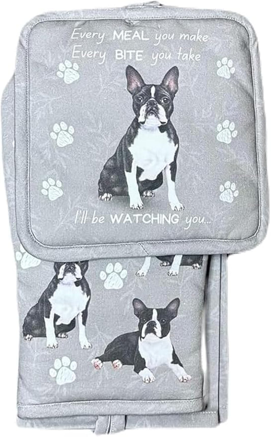 Boston Terrier  3-Piece Kitchen Set - Oven Mitt, Pot Holder & Kitchen Towel Set