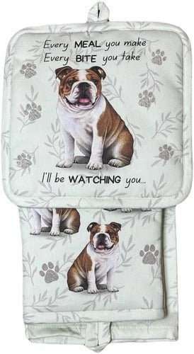 Bulldog 3-Piece Kitchen Set - Oven Mitt, Pot Holder & Kitchen Towel Set
