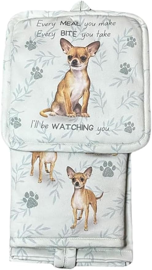 Chihuahua 3-Piece Kitchen Set - Oven Mitt, Pot Holder & Kitchen Towel Set