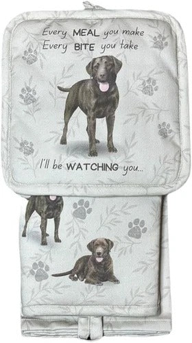 Chocolate Lab 3-Piece Kitchen Set - Oven Mitt, Pot Holder & Kitchen Towel Set