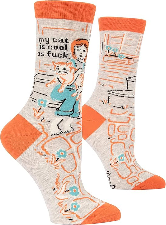 Blue Q Women's Crew socks, Size 5-10, "My Cat is Cool as Fuck"