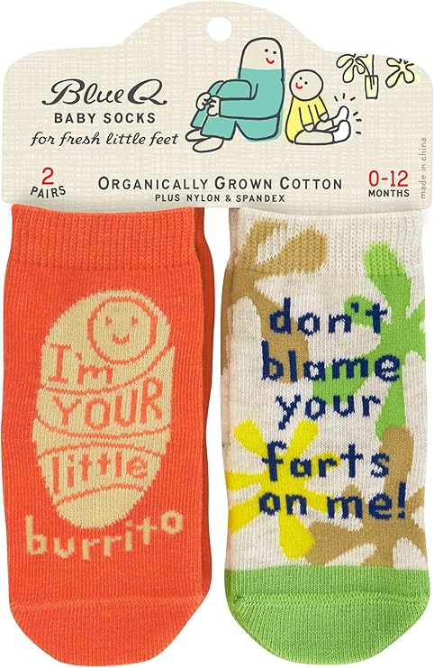 Blue Q Baby Socks, burrito and farts, size 0-12 months