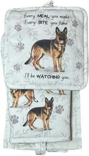 German Sheperd 3-Piece Kitchen Set - Oven Mitt, Pot Holder & Kitchen Towel Set