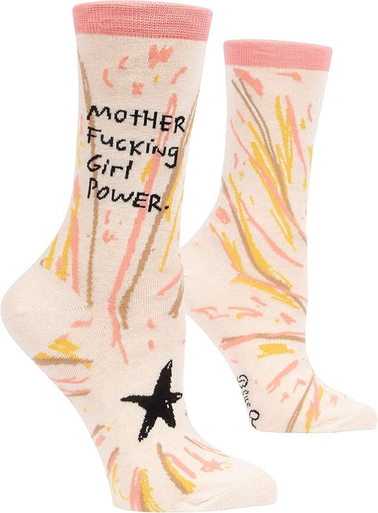 Blue Q Women's Crew socks, Size 5-10, "Mother Fucking Girl Power"