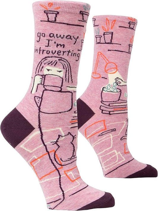 Blue Q Women's Crew Socks ~ Go Away, I'm Introverting. (fit shoe size 5-10)
