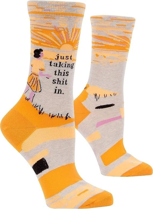 Blue Q Women's Funny Crew Socks Just Taking this S**t in (Women shoe size 5-10)