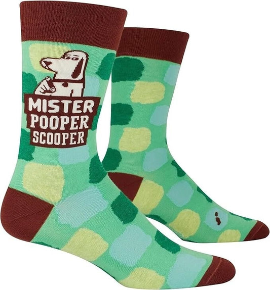 Blue Q Men’s Funny Novelty Crew Socks Mister Pooper Scooper (shoe size 7-12)