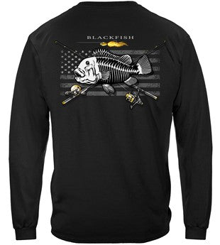 Black Flag Patriotic Blackfish Fishing 100% Cotton Black Long Sleeve T-Shirt