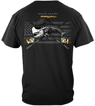 Black Flag Patriotic Marlin Fishing 100% Cotton Black T-Shirt