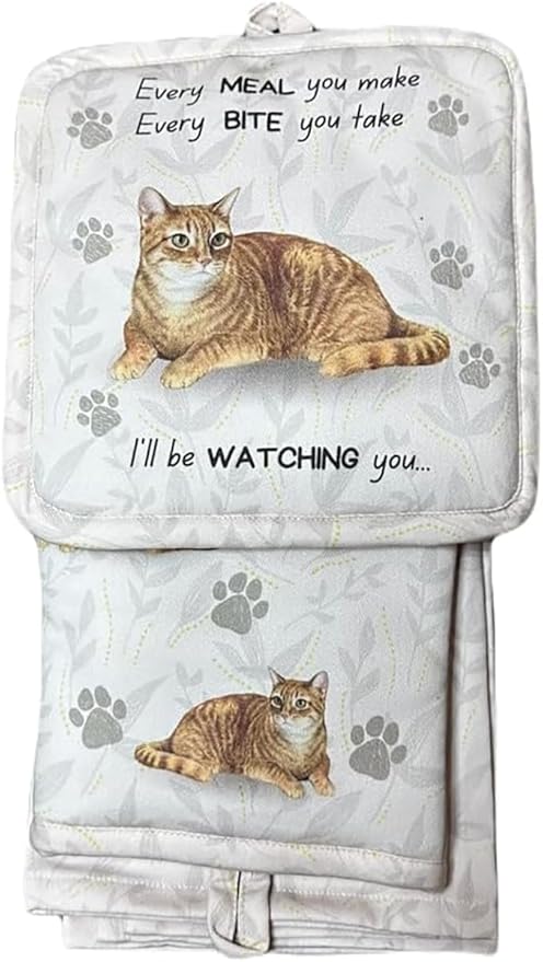 Tabby Cat Orange 3-Piece Kitchen Set - Oven Mitt, Pot Holder & Kitchen Towel Set