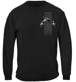 Black Flag Patriotic Sailfish Fishing 100% Cotton Black Long Sleeve T-Shirt