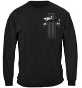 Black Flag Patriotic Shark Fishing 100% Cotton Black Long Sleeve T-Shirt