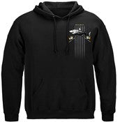 Black Flag Patriotic Shark Fishing 8oz 50/50 Black Hooded Sweat Shirt